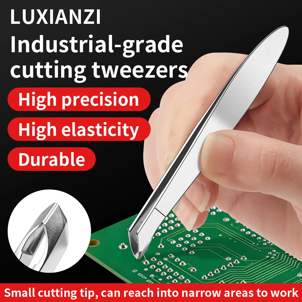 LUXIANZI Industrial Cutting Tweezers Stainless Steel for PCB Circuit Board Pin Soft Copper Wire Trimming forceps Repair Tool