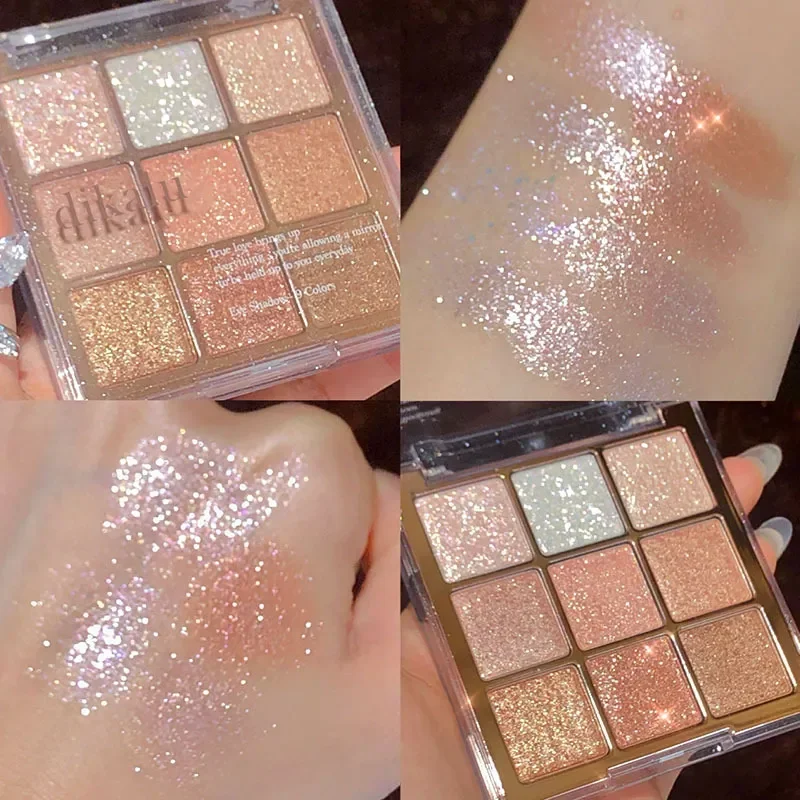 Paleta de sombras Glitter, 9 cores, perolado, cor terra fosca, acrílico, impermeável, cosméticos de maquiagem coreanos