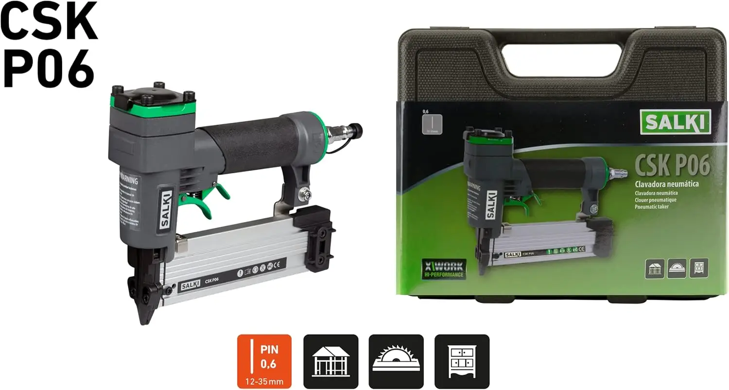 حزمة SALKI Clavadora CSK P06 + نفطة SALKI Pin 0,6 15mm y 30mm B Pistola de Clavos Neumatici Grapadora para trabajo d