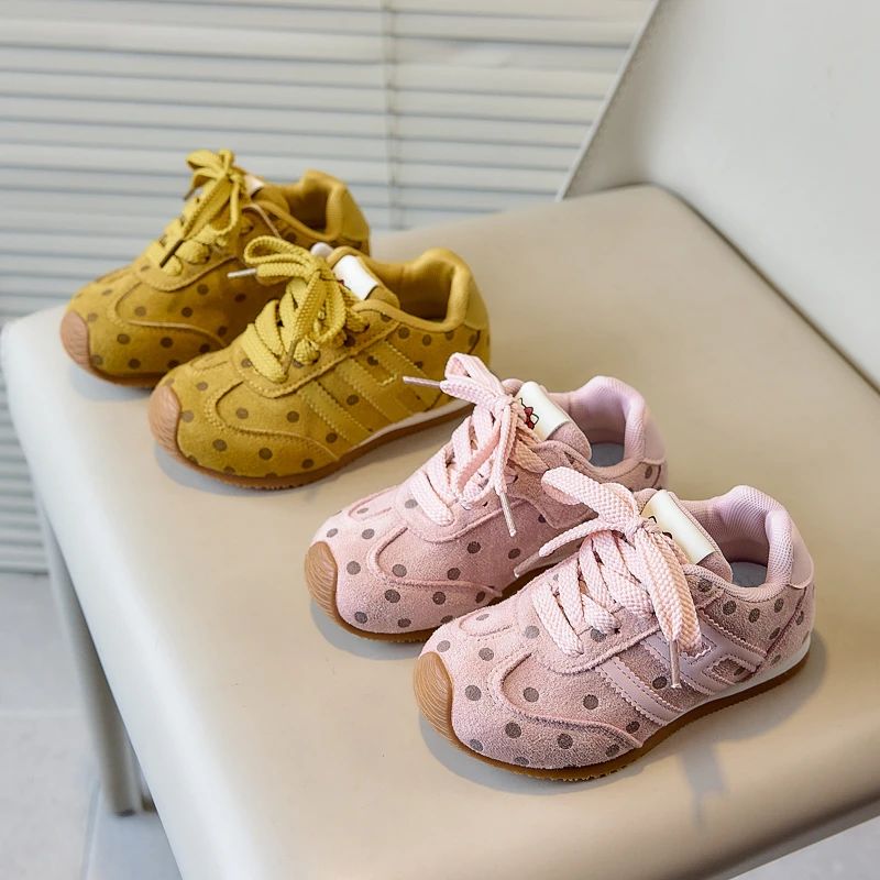 Kids'Casual Shoes PU Leather Fashion Polka Dot Autumn Shoes For Children Anti-slip Breathable Yellow Pink Shoes Size 23-36