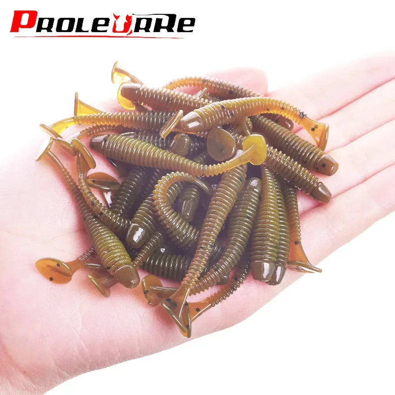 New 20 or 50Pcs Jig Wobblers Fishing Lure Silicone 5cm 0.8g Worm Soft Bait Spiral Tail Swim Artificial Baits Carp Bass Pesca Tac