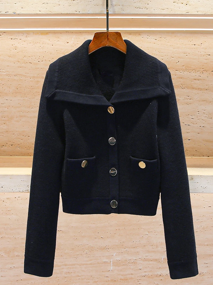

High-End Women's Knitted Cardigan Coat with Large Collar Spring College Sle by SP Home South Oil Ele Simple Design