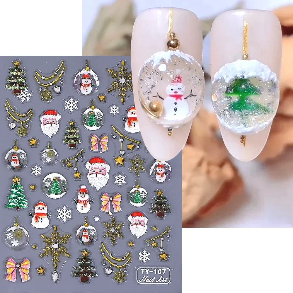 5D geprägte Schneemann Schneeball Nagelaufkleber Diamant Weihnachtsbaum Schleife Geschenk für Winter Weihnachten DIY Maniküre Dekor Nagelzubehör