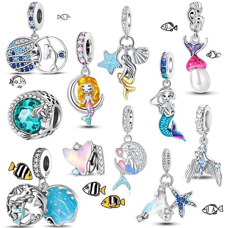 

925 Sterling Silver Ocean Series Dreamy Mermaid Dangle Charms Fit Original Bracelet for Jewelry Making Charms for Bracelets