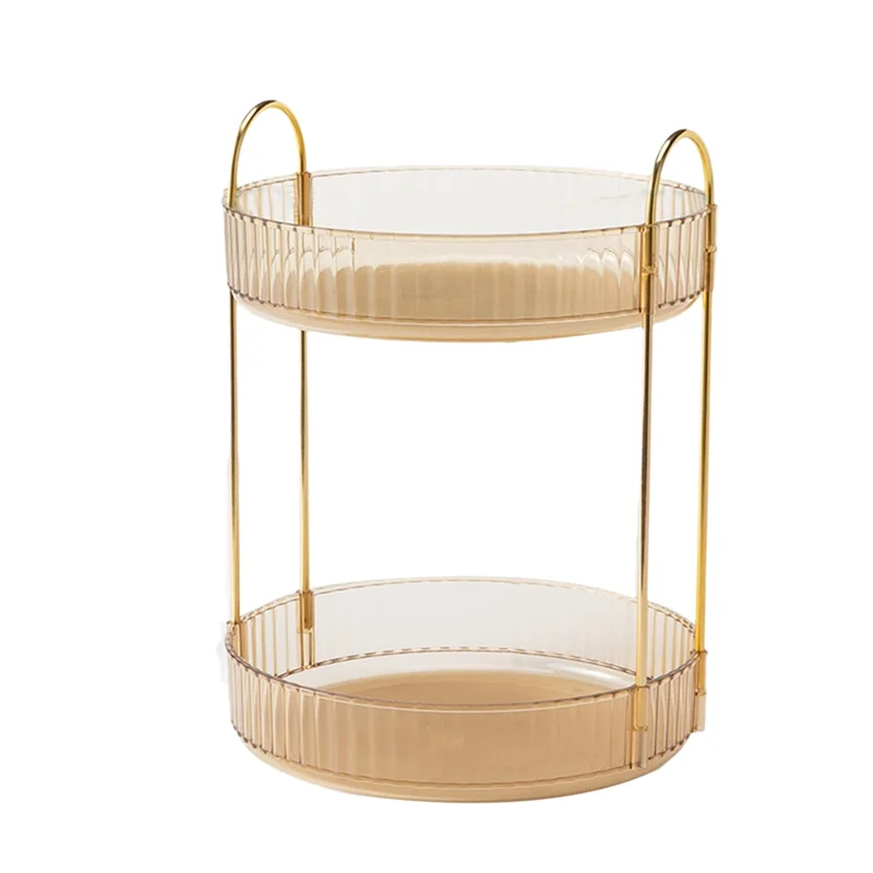 

A19F-Rotating Makeup Organizer 2 Tier Lazy Trays Skincare Perfume Organizer For Bathroom Counter Vanity, Amber Gold