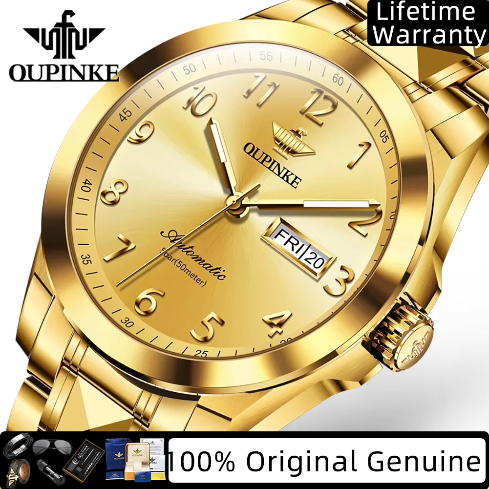 

OUPINKE Japan Automatic Men's Watches Tungsten Steel Large Digital Dial High Quality Business Mechanical Wristwatch for Man 3228