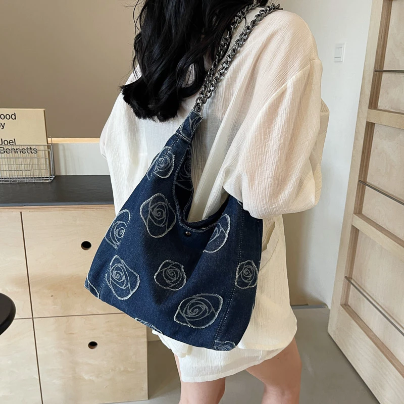 

Chains Denim Women's Bag New Jeans Handbag Canvas Shoulder Bag Shopping Messenger Bag Y2K Eco Bag Korean Tote Bag Chic Sling Bag