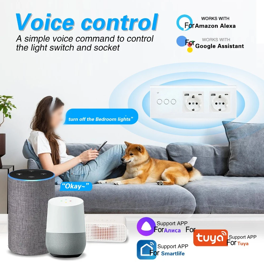 

Сенсорный переключатель умной розетки с настраиваемой станцией отдыха для розетки умного дома, совместимой с Alexa и помощником