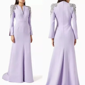 Maßgeschneiderte sexy Jersey-Falten-Strass-Trompete mit V-Ausschnitt, lange Kleider, maßgeschneiderte Anlasskleider, hochwertiger chinesischer Stil