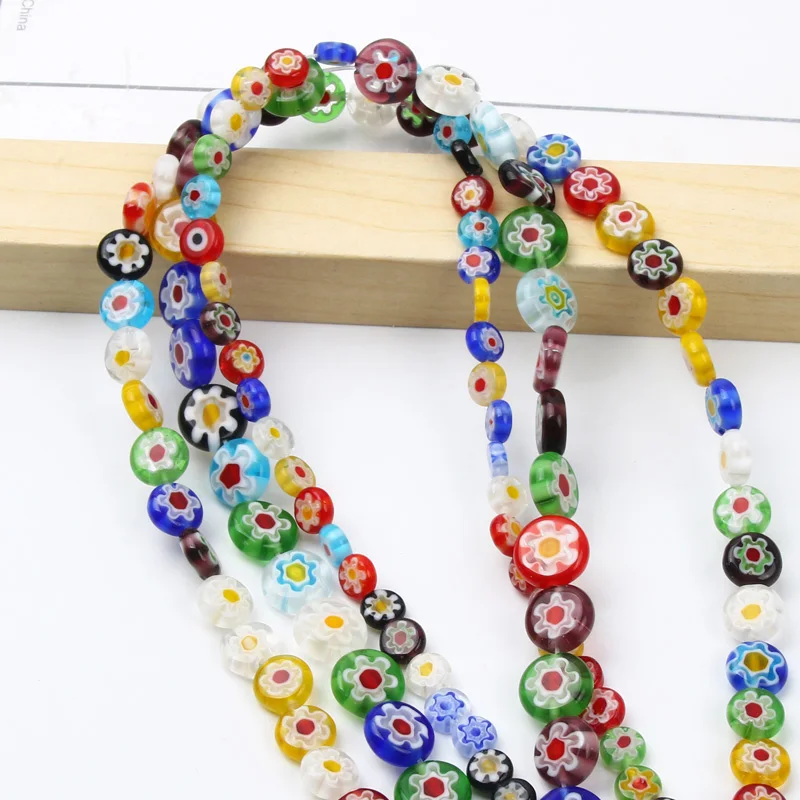 Millefiori Lampwork kwiaty koraliki przeszklone koraliki szklane płaskie okrągłe luźne koraliki dystansowe do tworzenia biżuterii DIY akcesoria