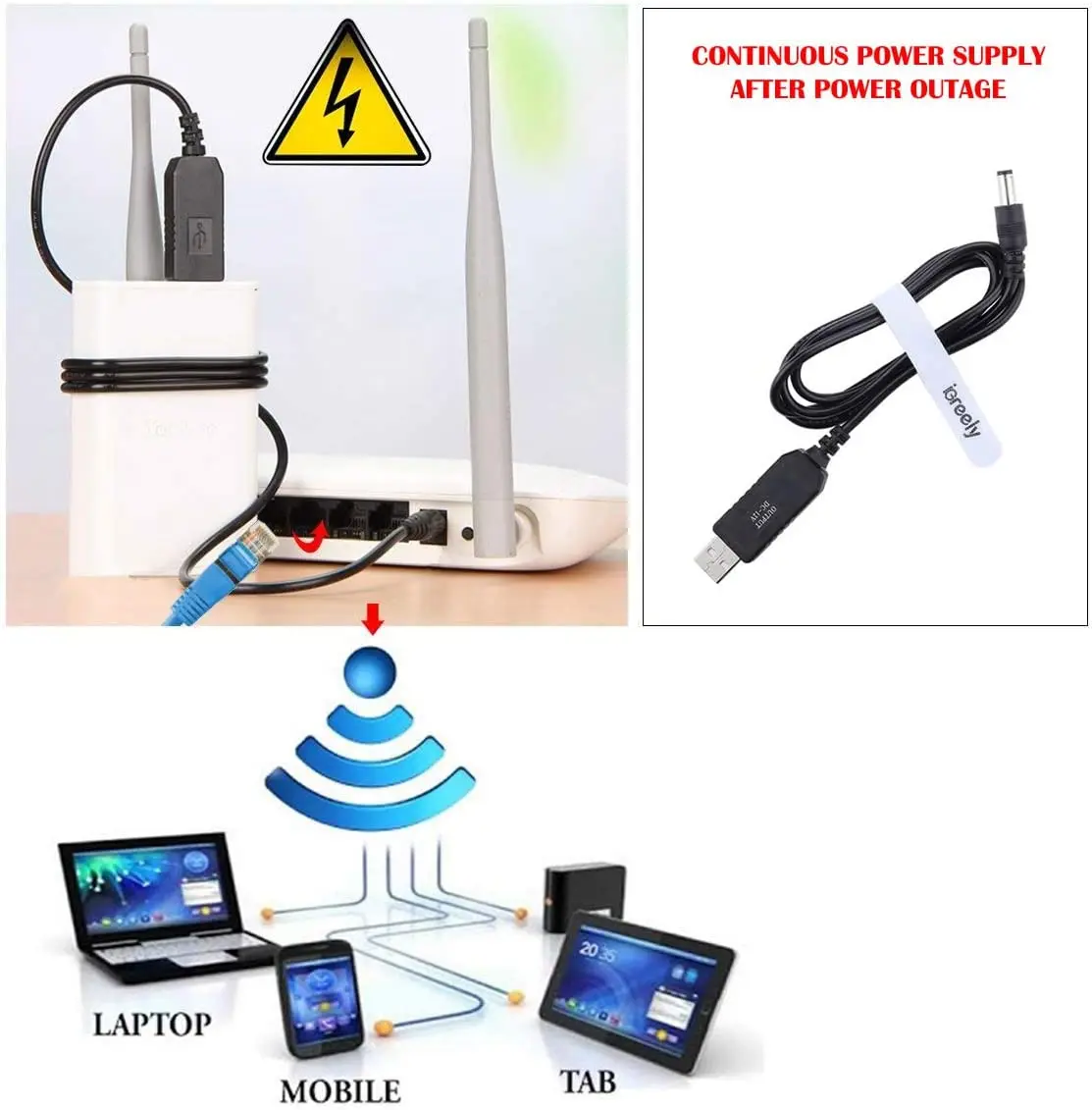 와이파이-보조베터리 케이블 커넥터, DC 5V-12V USB 케이블 부스트 컨버터, 스텝 업 코드, 와이파이 라우터 모뎀 선풍기, 5.5x2.1mm