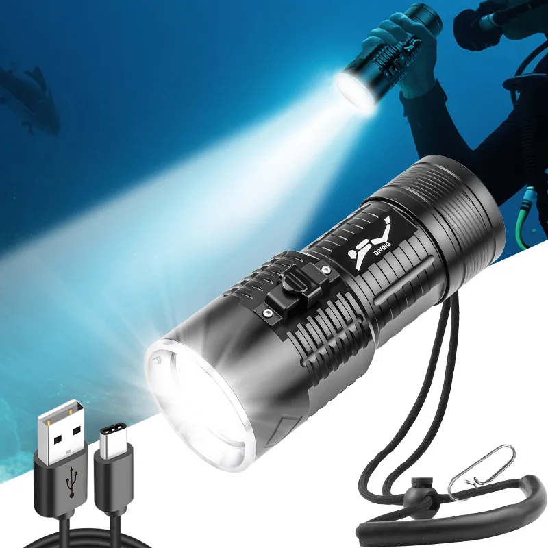 

4 шт. XHP50 Яркие фонарики для дайвинга со встроенной батареей USB перезаряжаемый белый + желтый свет-амфибия портативное освещение