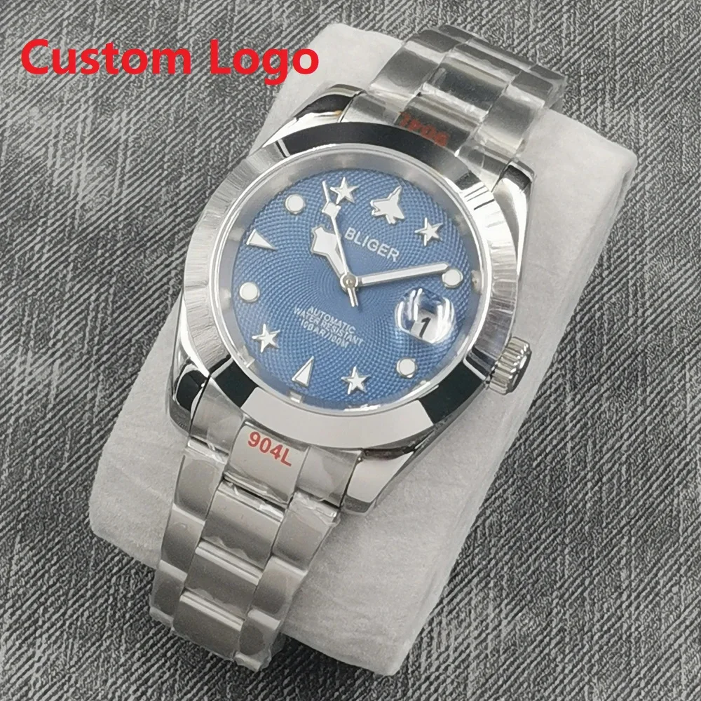 

36mm/39mm Bliger Business Men Automatic Movement Watch Blue Dial Date Sapphire Glass Stainless Steel Waterproof Luminous Watch