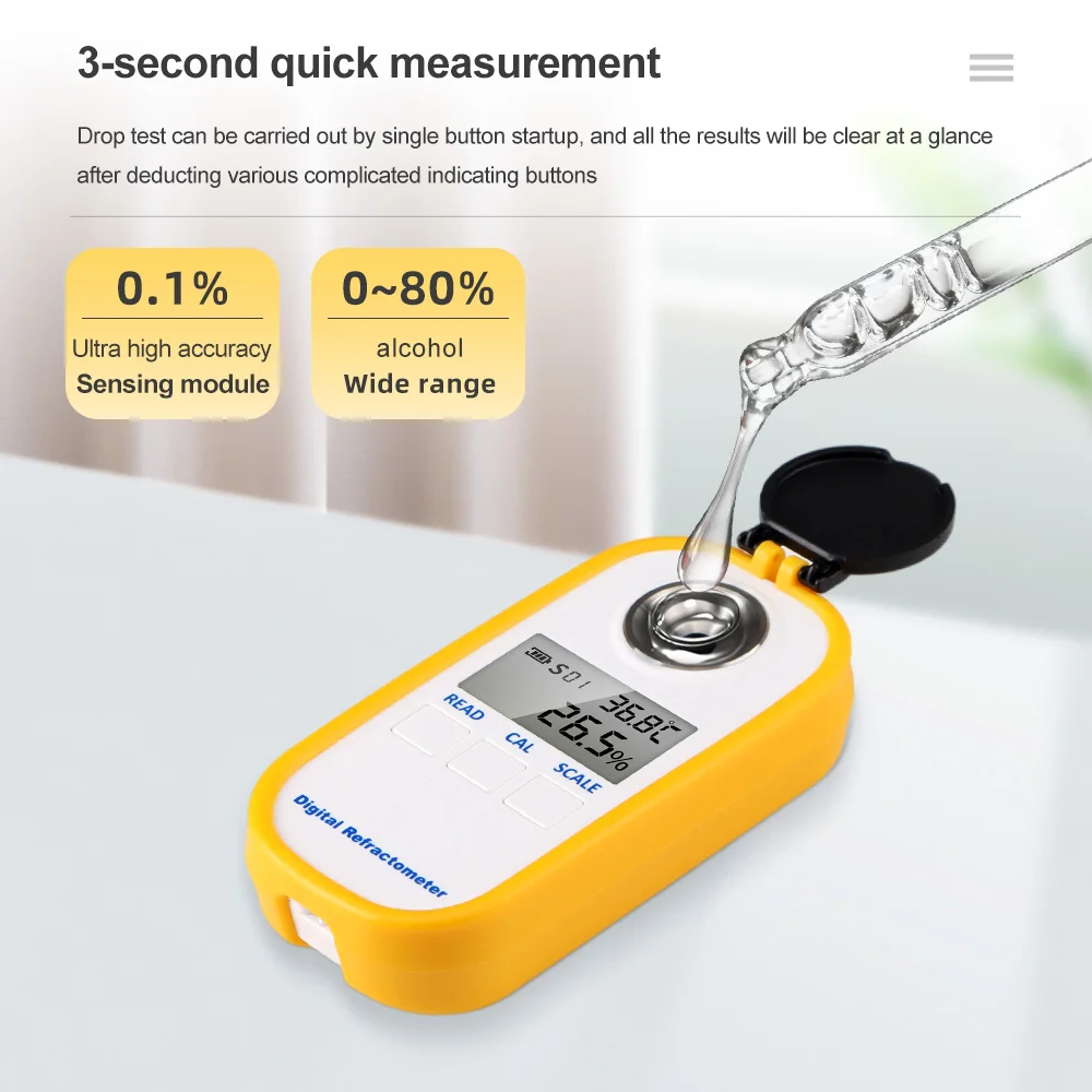 High Accuracy Digital Alcohol Refractometer 0-80% LCD Display White Spirit Tester Beer Liquor Wine Refractometer Hydrometer