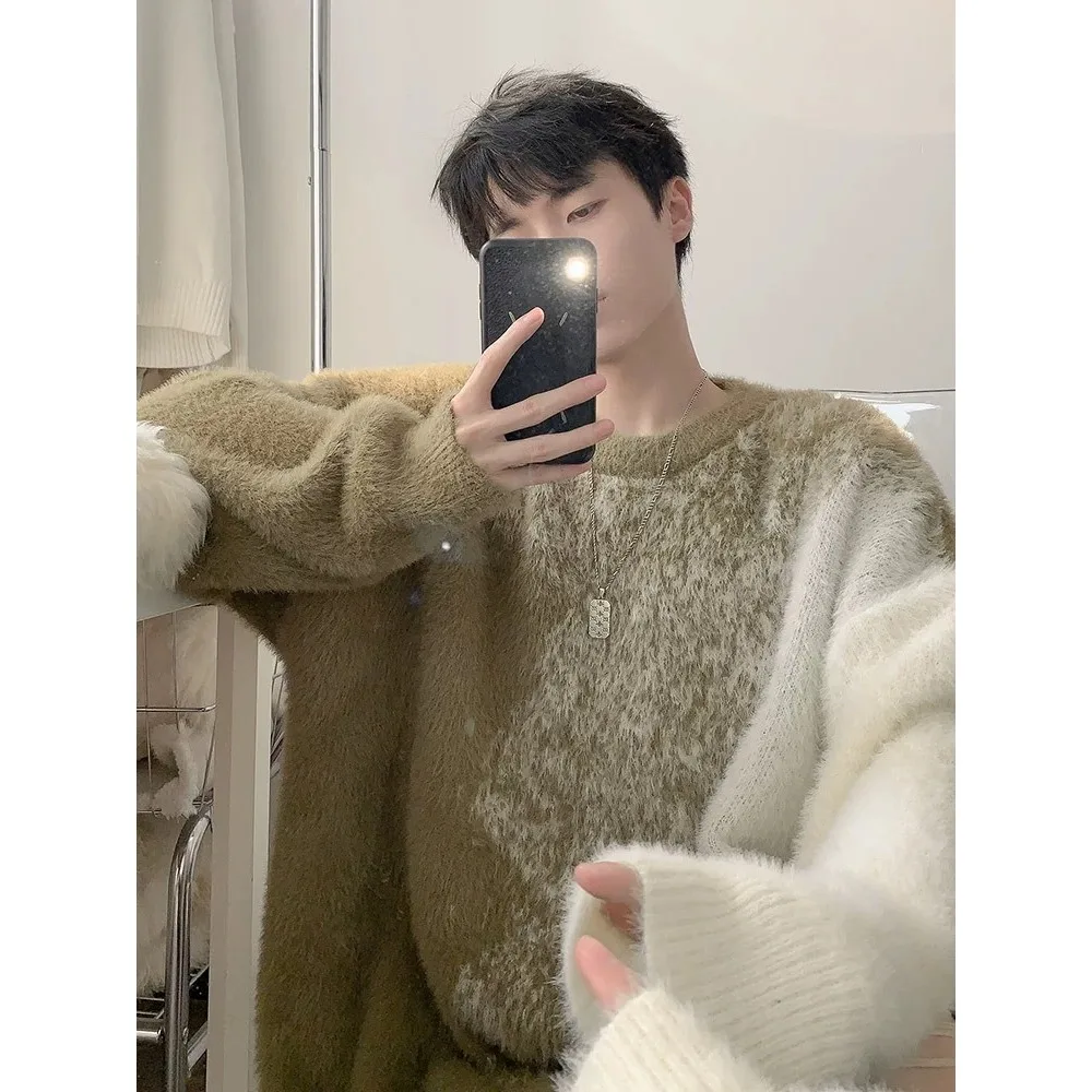 Gradient Lazy High-End Sweater Men's Autumn/Winter Fake Fur Fashion Knitwear Men's Sweater Jacket Fuzzy Sweater