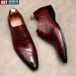 Italian New Mens Black Dress Shoes Wedding Genuine Leather Brand Handmad Brogue Classic Business Formal Social Oxfords Shoes Man