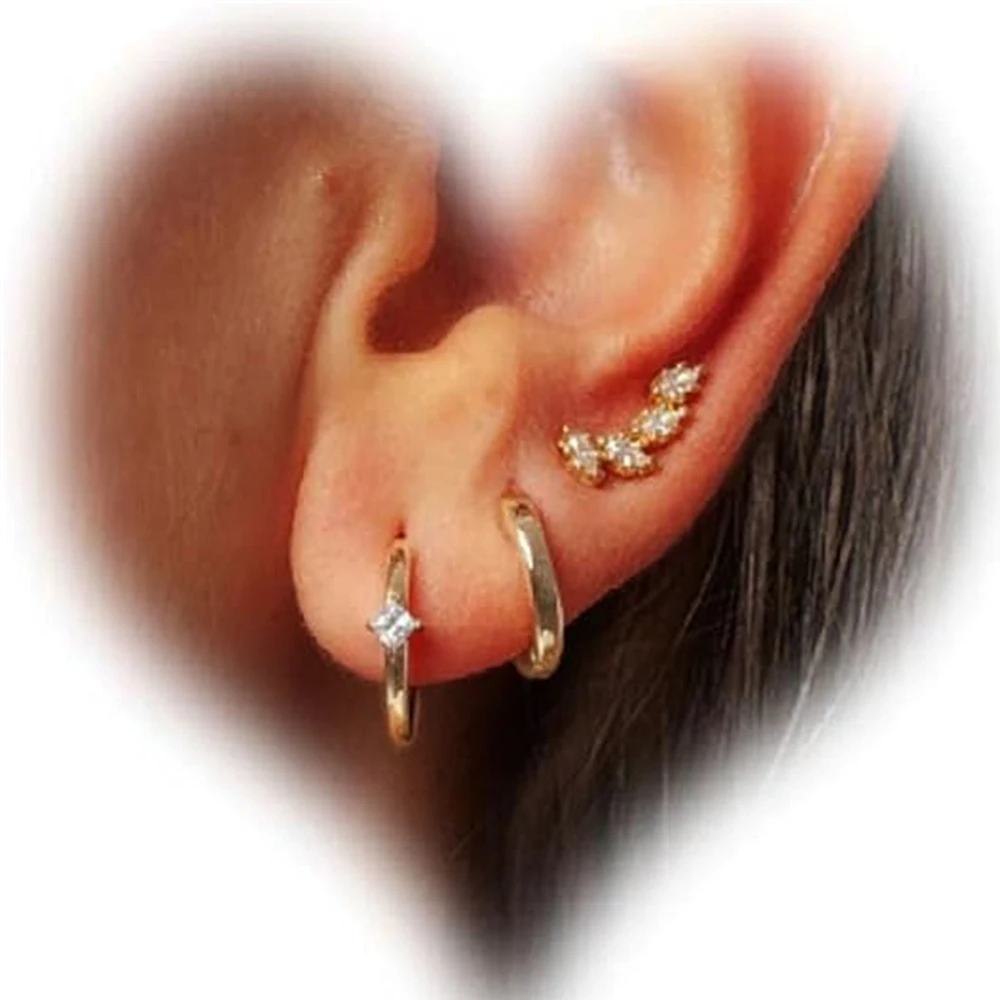 3 pendientes de cobre chapados en oro de 14 quilates, pendientes de aro de oro delicados hipoalergénicos, pendientes de moda para mujeres, pilas para orejas sensibles