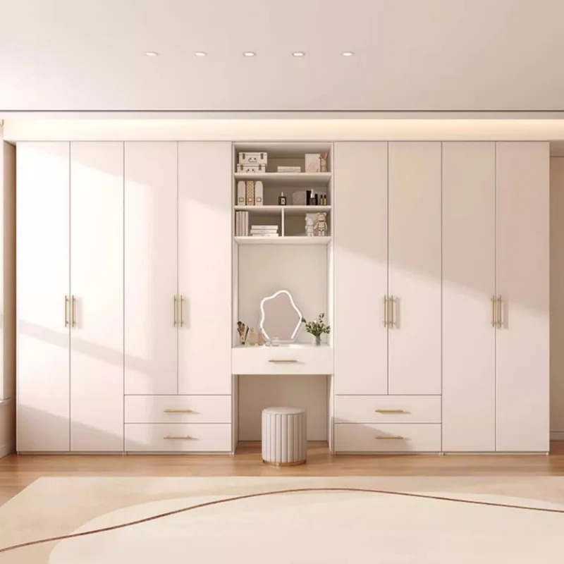 خزانة ملابس من الخشب الصلب قابلة للتخصيص بدرجة ENF، خزانة غرفة نوم منزلية بسيطة وحديثة مع طاولة تزيين