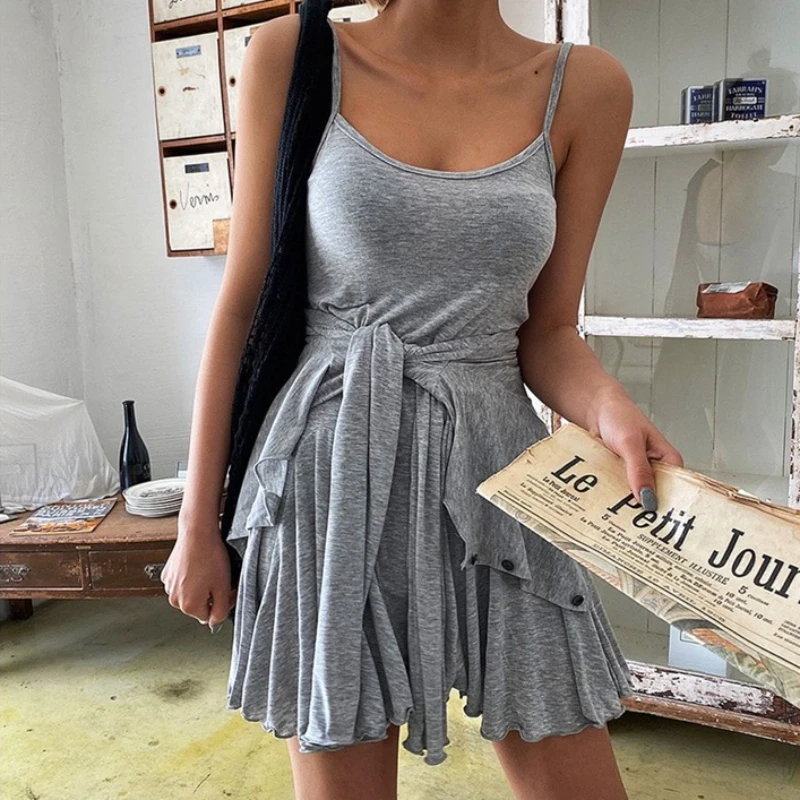 

Korean Spring Summer 2026 Sexy Low Cut See-through Slim Straps Dress+Fashion Solid Color Thin Short Cardigan Women Two Piece Set