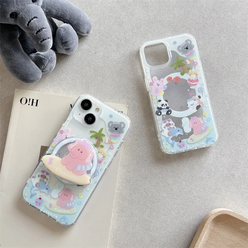 جراب هاتف مغناطيسي على شكل فيل كرتوني ، غطاء كاواي مع حامل Magsafe ، جرابات عصرية لهاتف iPhone 15 Pro ، 12 ، 14 ، 13 Pro Max ، 14Pro