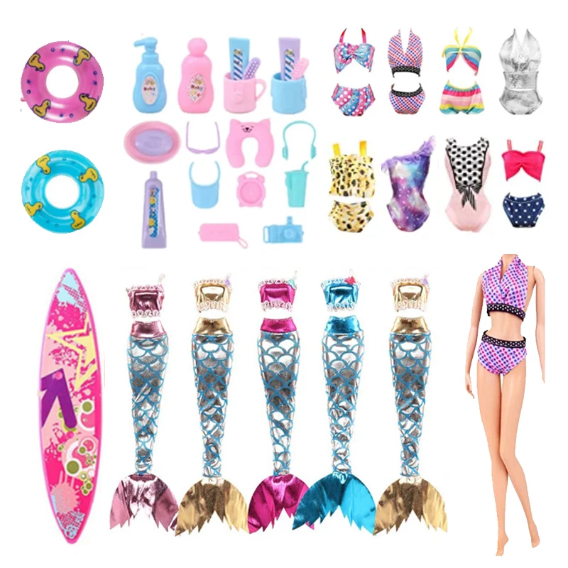 30 Pcs Doll Clothes and Accessories Include Swimsuit Mermaid Dresses Accessories Board Swim Ring  for 11.5 inch Doll Girl's Toy