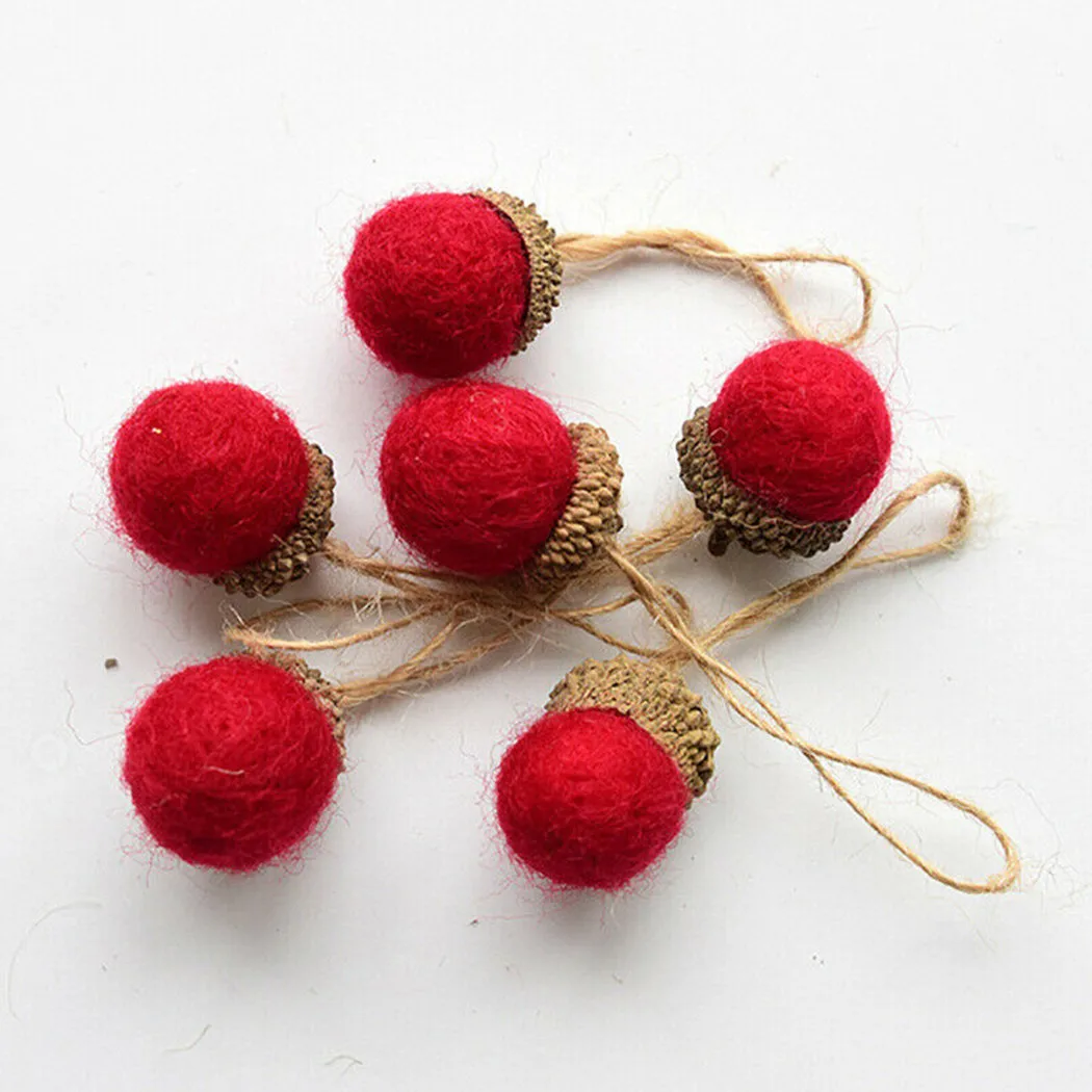 Felt Acorn Hanging Christmas Crafts Supplies Natural Wool Felt Acorn Xmas Tree Hanging Pendant Ornament Pack of 6