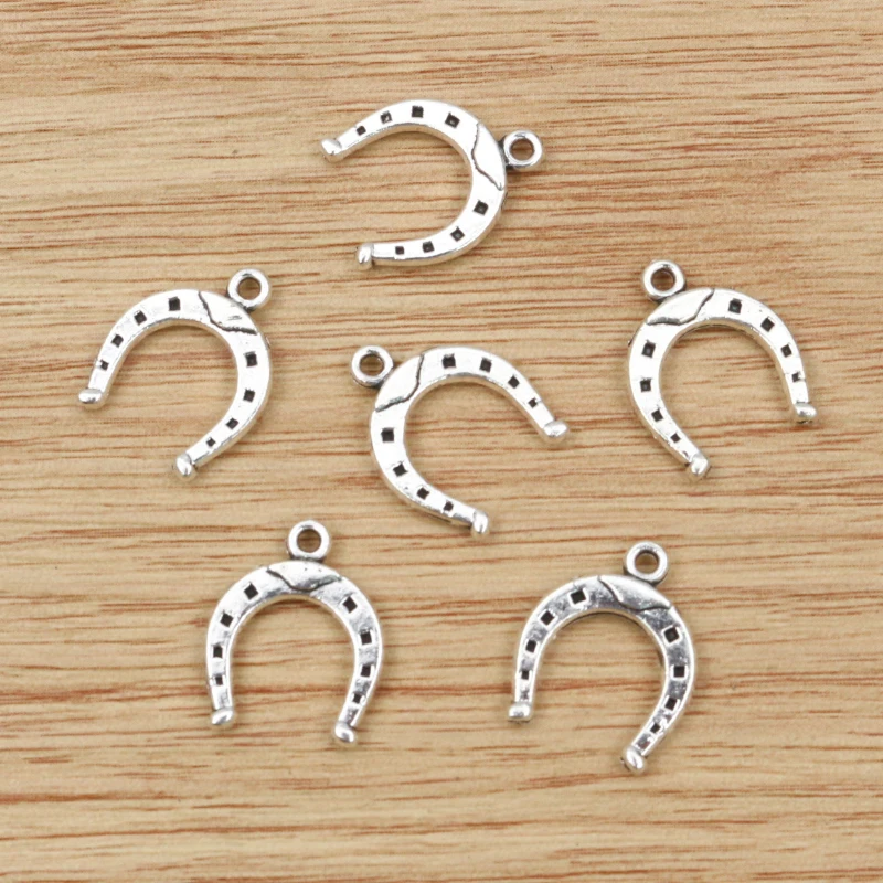 30pcs 16x13mm Lucky Horseshoe Horse Charms Antique Bronze Silver Color Plated Pendants Making DIY Handmade Tibetan Jewelry