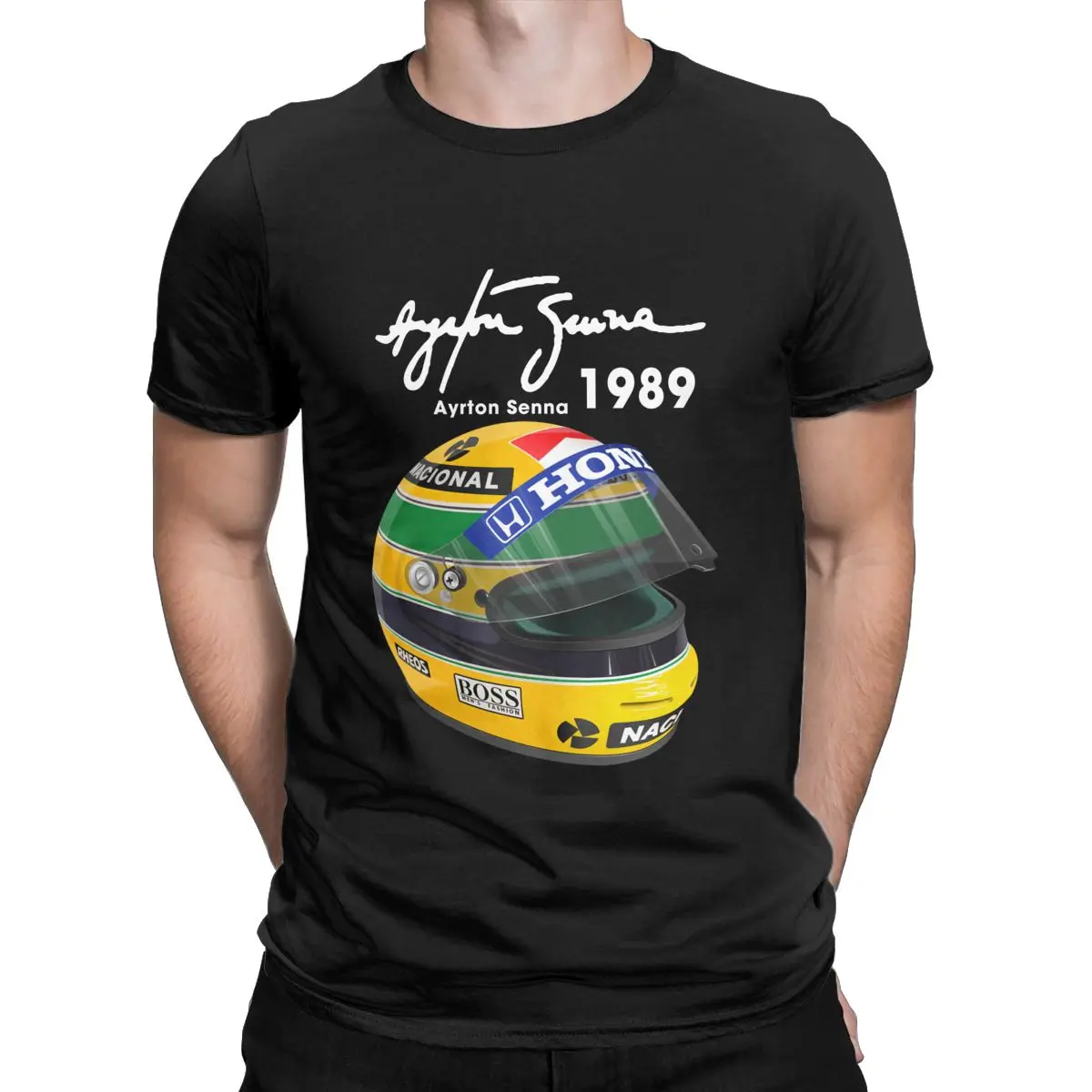 Summer Men Women's Ayrton Helmet Senna Formula 1 F1 Racing 1989.png T Shirts Outfit Pure Cotton T-shirt Clothes Humor Tee Shirt