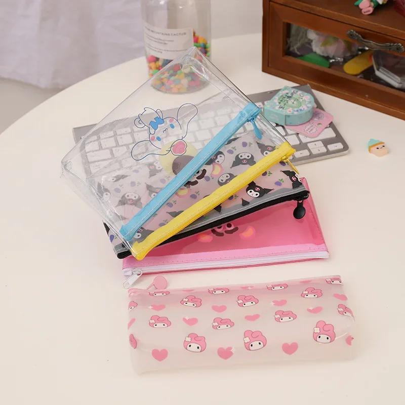 Pencil Case Sanrio Kuromi My Melody Cartoon Waterproof Makeup Organizer Case Toiletry Bags Translucent Frosted Pencil Bag