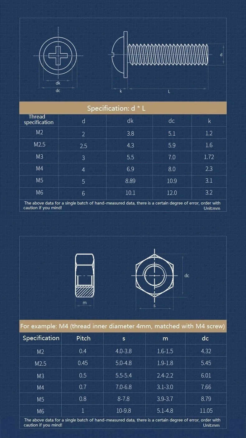 Beicai M2 M2.5 M3 M4 M5 M6 SUS304 Stainless Steel Phillips Flanged Button Machine Screws And Hexagon Full Nuts Combination Set