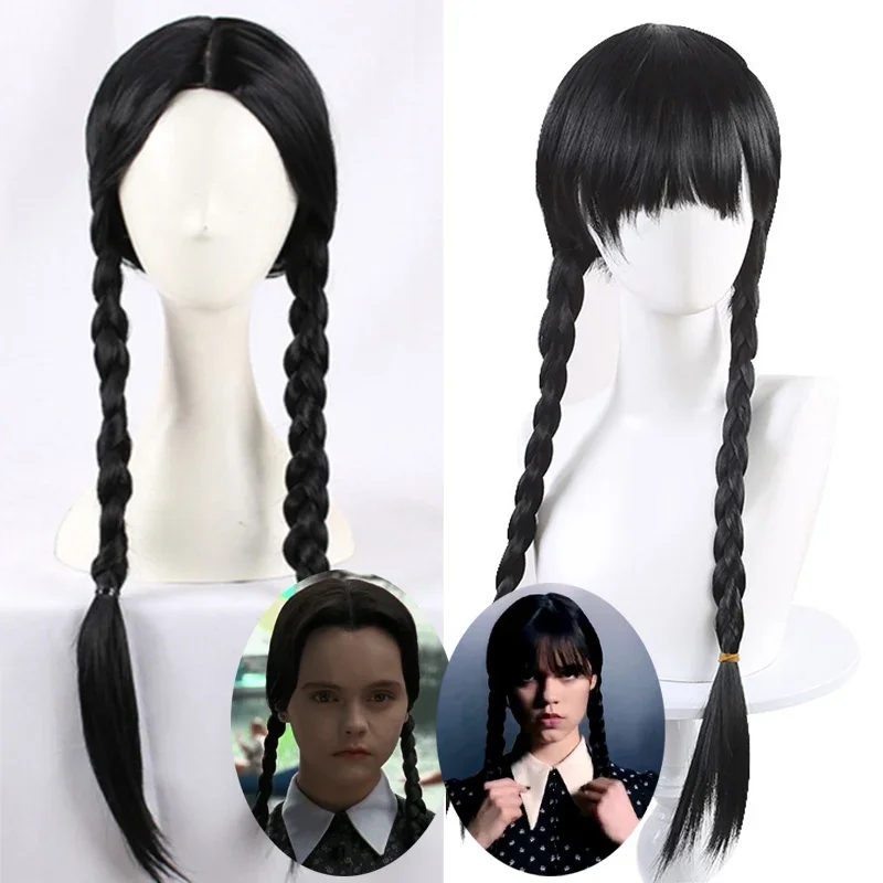 Movie Wednesday Addams Cosplay Long Wig Braided Hair High Temperature Resistant Synthet Braided Wig Halloween Party Accessory