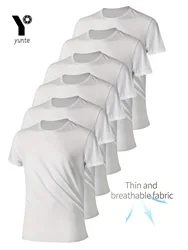 Round Neck T-Shirt 6-Piece White Ultra-Light Men's Quick-Drying Breathable Sweat-Absorbent Shirt Suitable for Fitness Gym and Ru