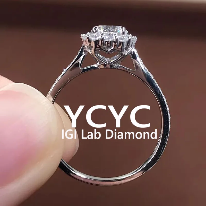 Perfect 14K White Gold Lab Grown Diamond Ring Round Cut Diamond CVD HPHT DEF VS-VVS Wedding &Engagement Ring ﻿ ﻿
