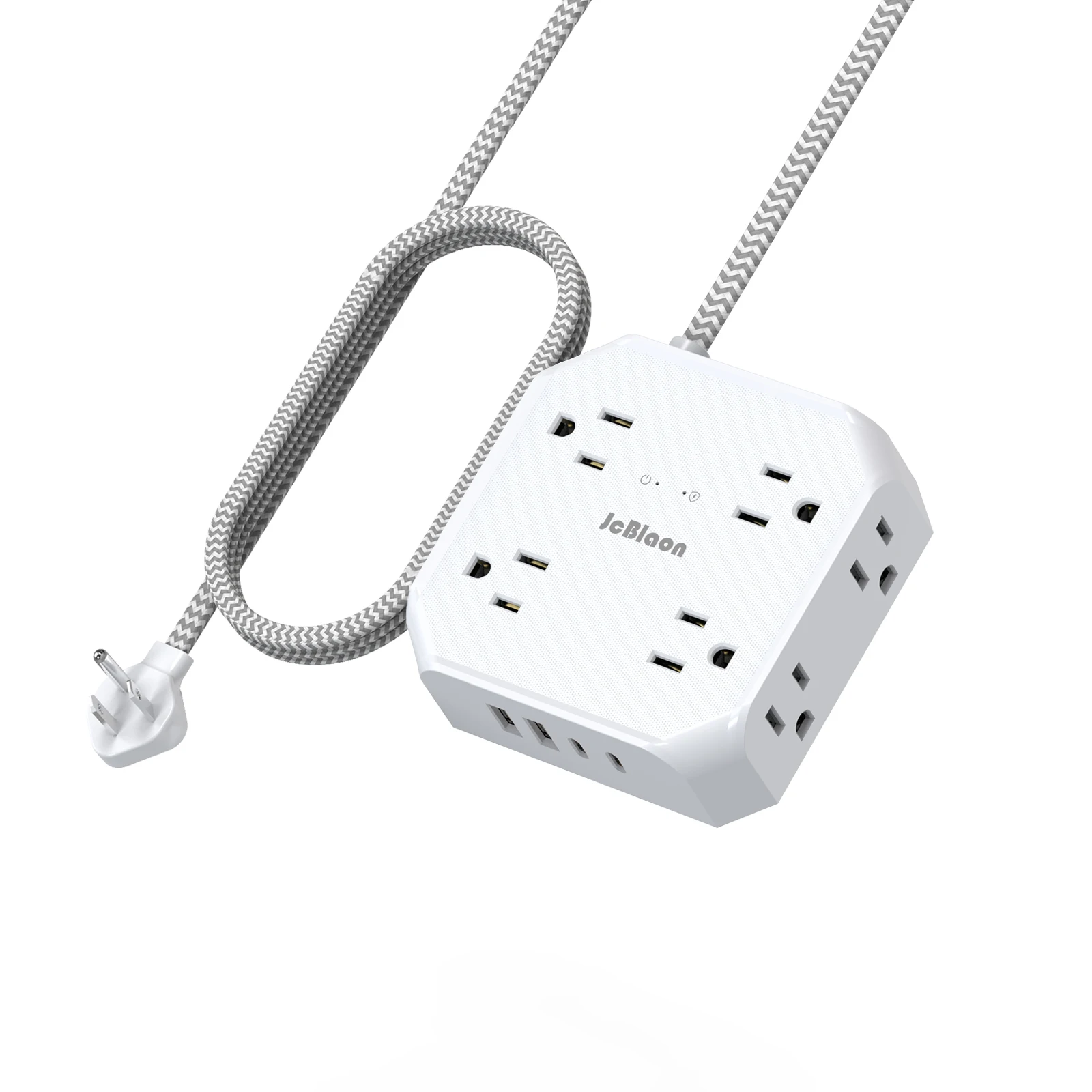 Power Strip with 8 AC Outlets Extender 4 USB Ports 2 Type-C 5ft Surge Protector Ultra Thin Flat Plug Extension Cord Socket