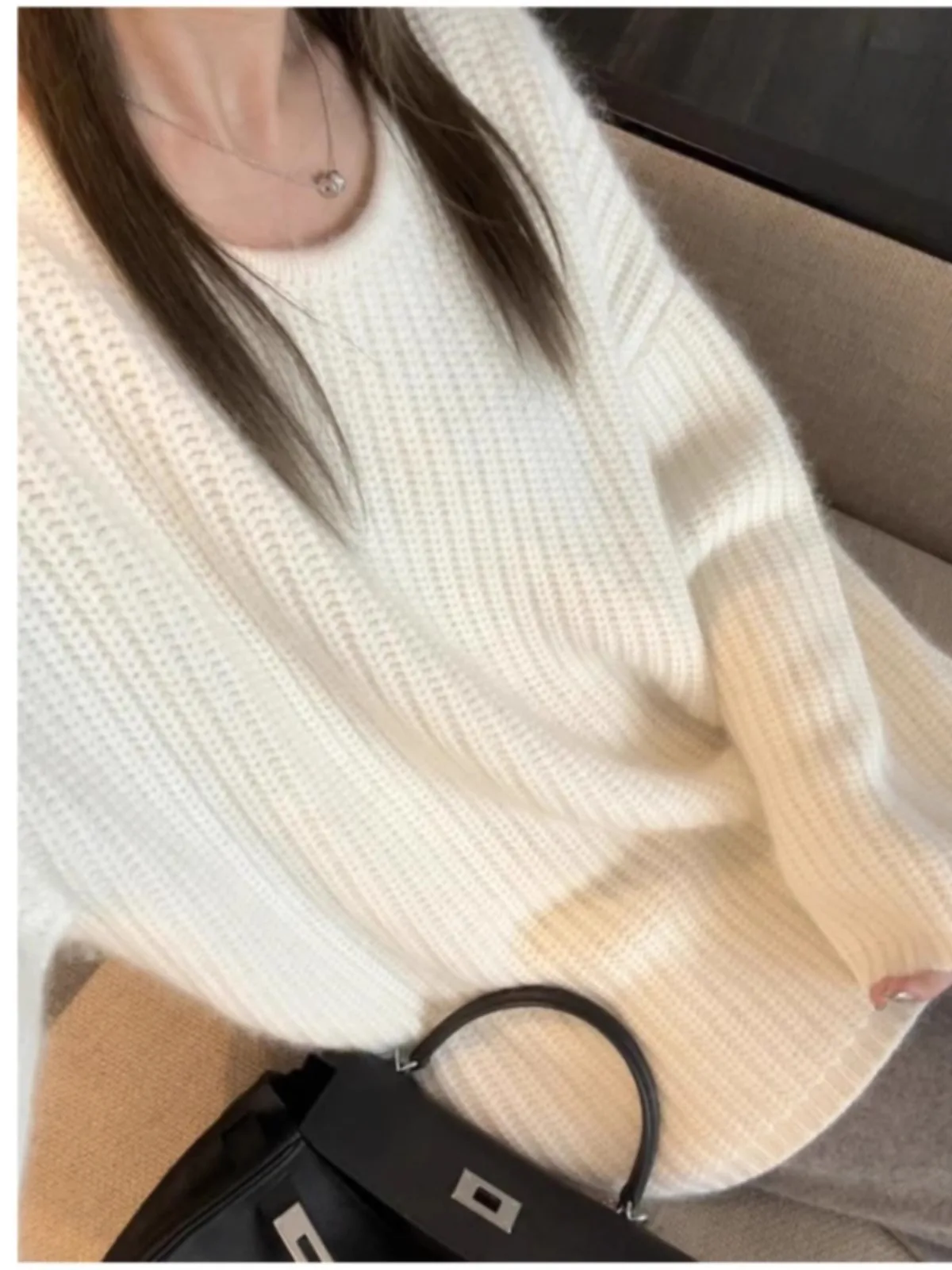 Fashion all-in-one round neck mid-length pure cashmere knitwear women loose autumn and winter wool long skirt wear sweater