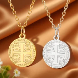 Dawapara Vintage Jerusalem Cross Charm Necklace for Women Stainless Steel Amulet Christian Catholic Religious Jewelry