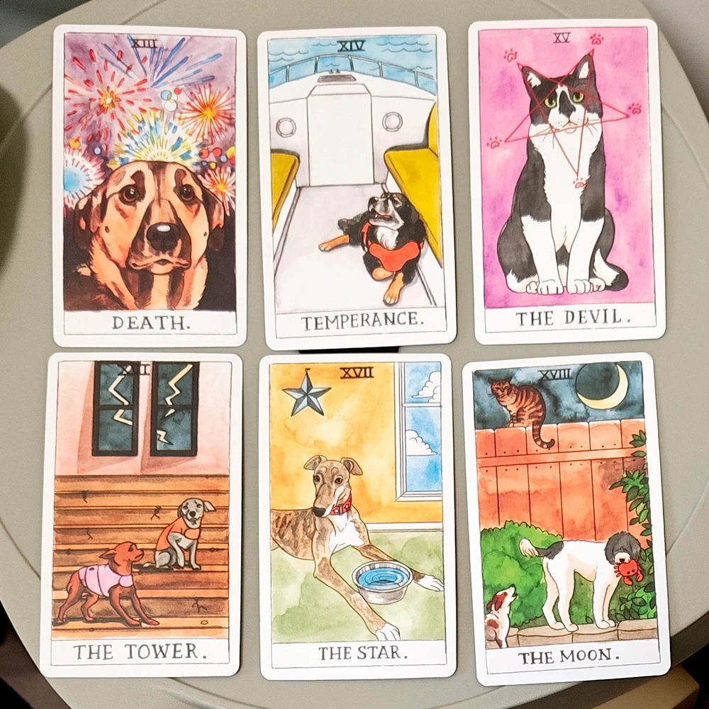 78 Cards Based on Rider Waite System Cute Canine Watercolor Illustrations - Unique Dog Lover Gift Dog Tarot Deck 10.3*6cm
