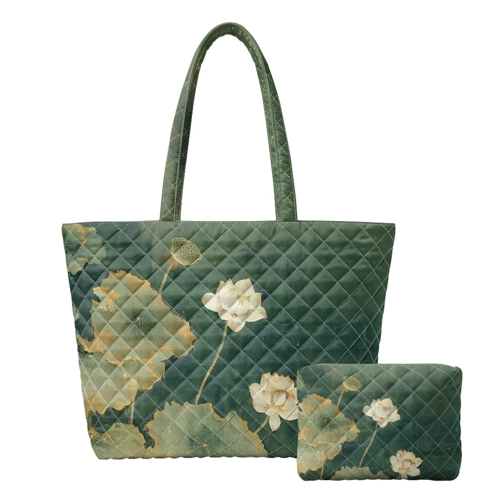 Coloranimal Otter Shell Design 2 Pack Quilted Tote Handbag with Cosmetic Bag for Excursions Lightweight for