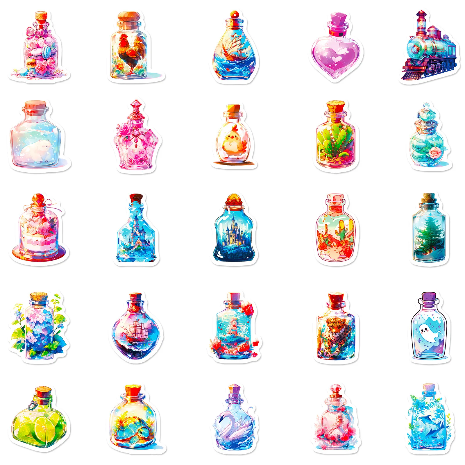 50PCS Cute Crystal Vase Cartoon Graffiti Stickers DIY Phone Guitar Laptop Notebook Suitcase Cup Waterproof Sticker Kids Toy