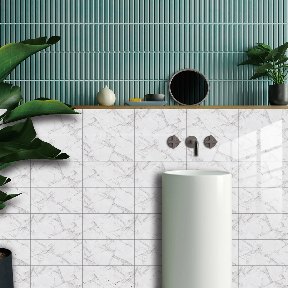 

8pcs Marble Pattern Stickers Crystal Film Tiles White DIY Adhesive Wall Decor Bath Kitchen Floor Tile Decals Smooth Surface