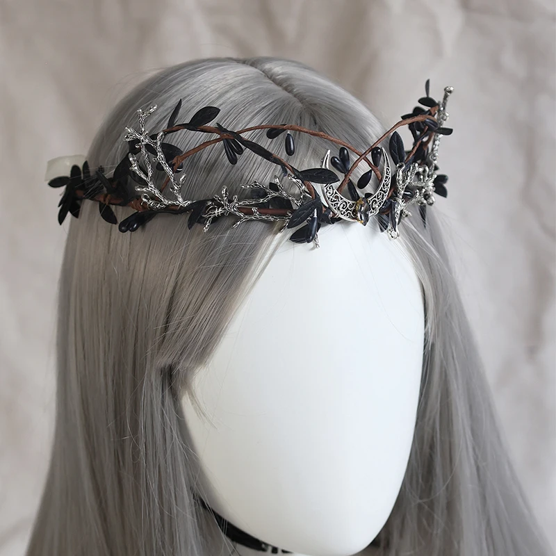 Vintage Gothic Vampire Crescent Moon Twig  Branch  Hair Tiara Witch Hair Crown Party Cosplay Hair Jewelry for gift