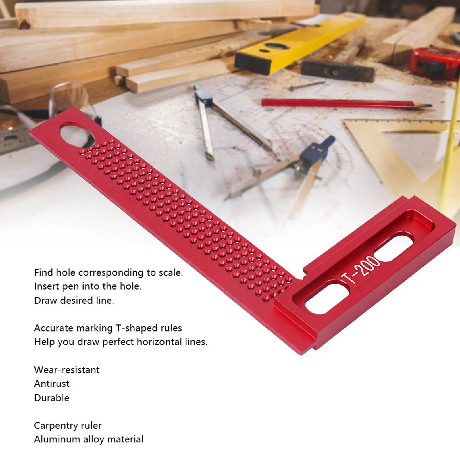 

Hole Ruler Measuring Tool Woodworking Accessory Wear-Resistant Rust-Proof Aluminum Alloy Hole Ruler Marking Ruler Measuring Tool