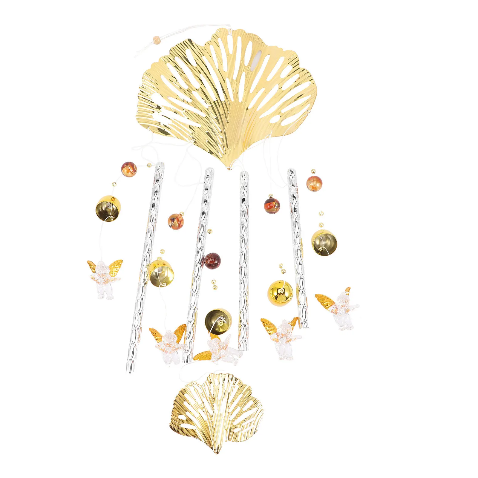 

Decorative Golden Ginkgo Leaf Wind Chimes Large Outdoor Garden Balcony Patio Yard Hanging Bell Retro Style Crisp Sound
