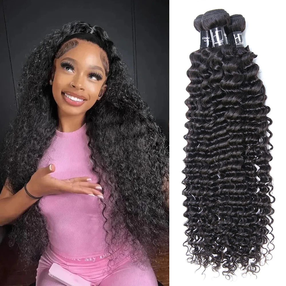 30インチ、40インチ、50インチのディープウェーブカーリーロウヘアバンドル、ウォーターカールディープウェーブ人毛ウィッグ、100％縮れ毛エクステ、ナチュラルブラック