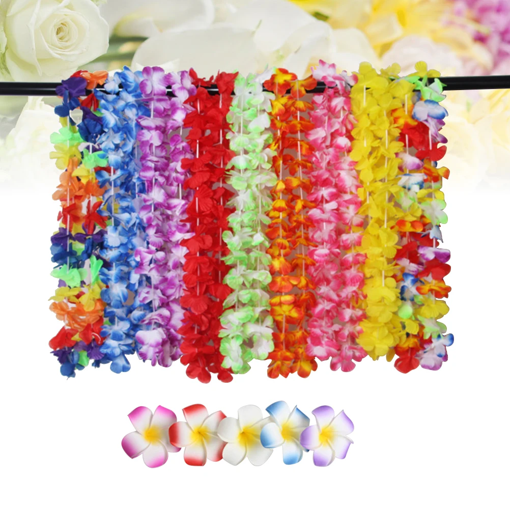 

52 Pcs Garland Set Flower Bunting Banner Hawaiian Lei Wreath Luau Party Decorations