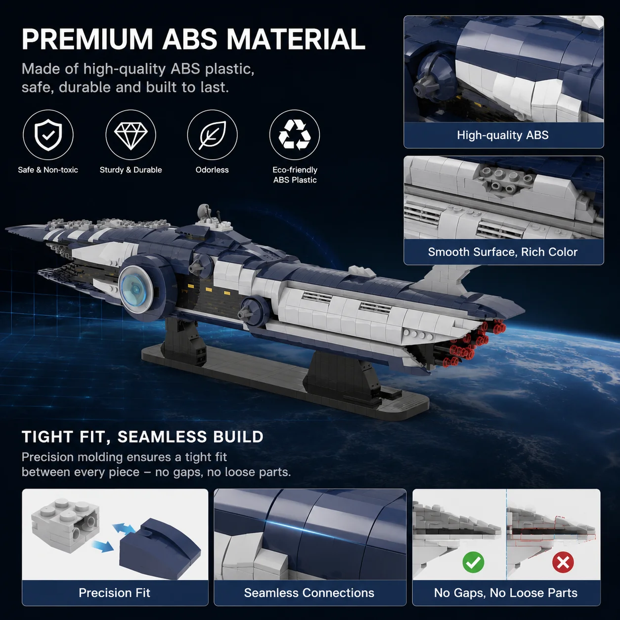 Galactic Starship MOC Bricks, Sci-Fi Space Cruiser Model Kit, Interstellar Destroyer Construction Set, Desktop Display Piece