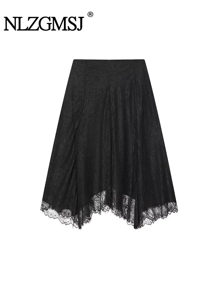 NLZGMSJ Elegant Sexy Chic Women Skirt Lace Solid Skirt New Fashion 2025 Autumn Holiday Party Skirt