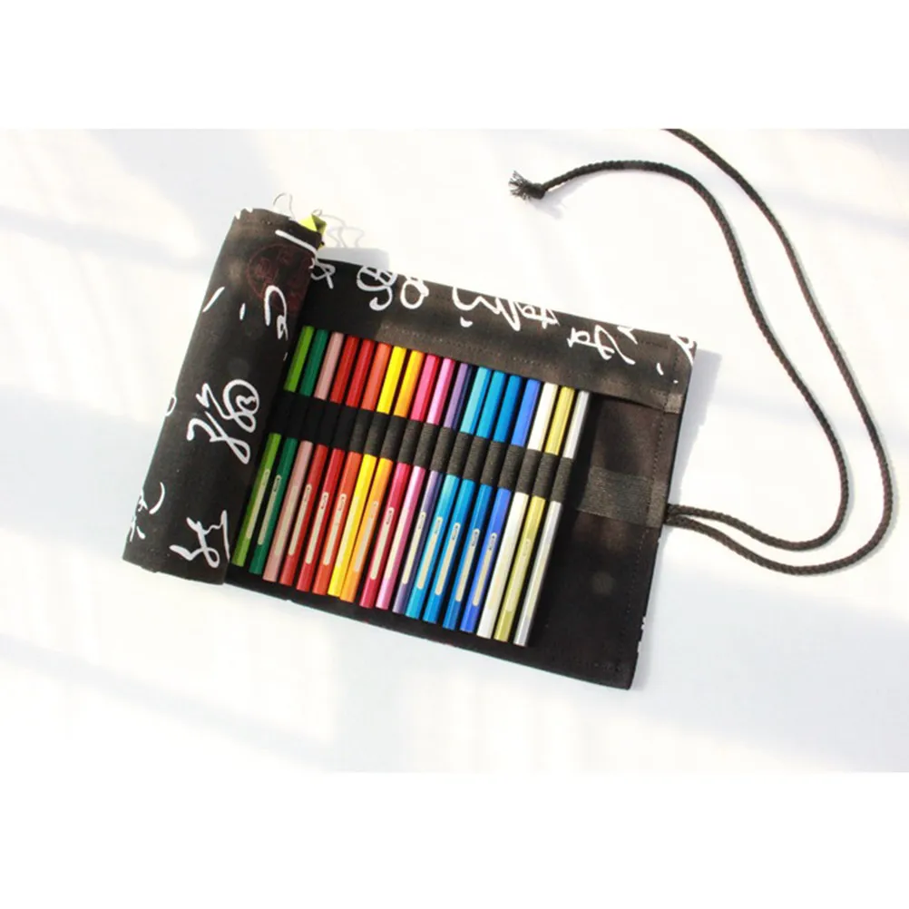 

Pencil Roll Wrap with 48 Elastic Loops Canvas Drawing Tool Organizer Portable Art Kit Case for Sketching Calligraphy Markers