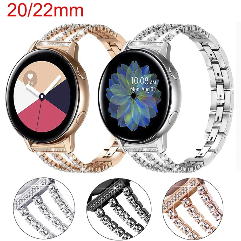 

20mm 22mm Metal Diamond Strap for Samsung Galaxy Watch 3/4/5/Active 2/Huawei Watch GT2 Women's Fashion Wristband for Amazfit GTR