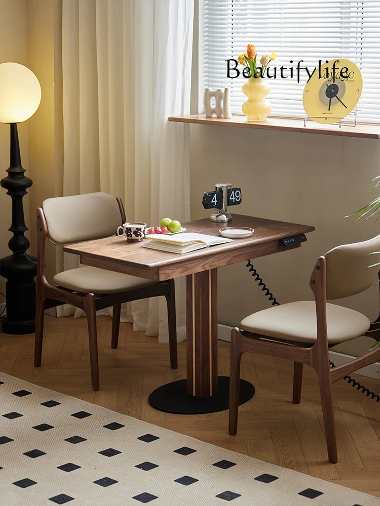 

North American black walnut electric lifting table small apartment mini living room desk all solid wood casual coffee table